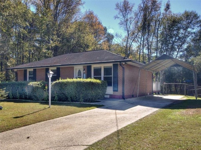 single story home featuring a front yard and a carport