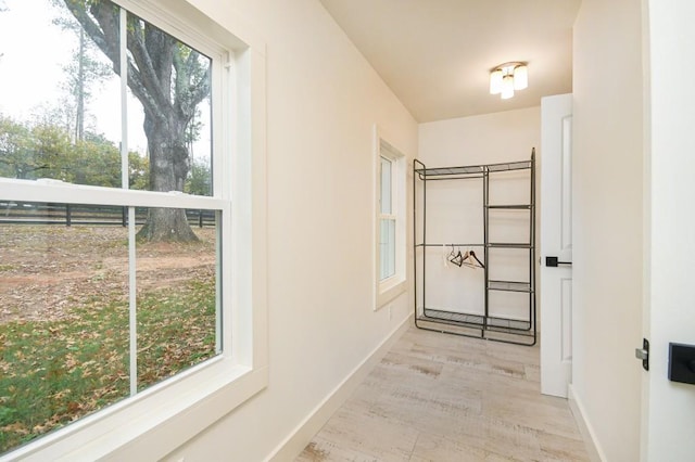 hall featuring light hardwood / wood-style flooring and a healthy amount of sunlight