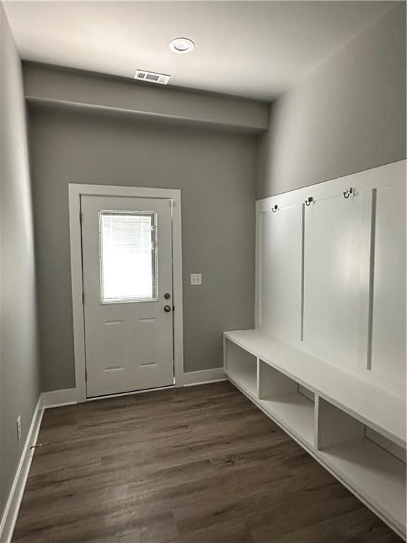 mudroom with dark hardwood / wood-style floors