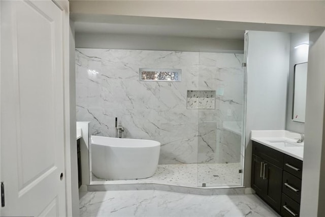 bathroom featuring vanity and plus walk in shower