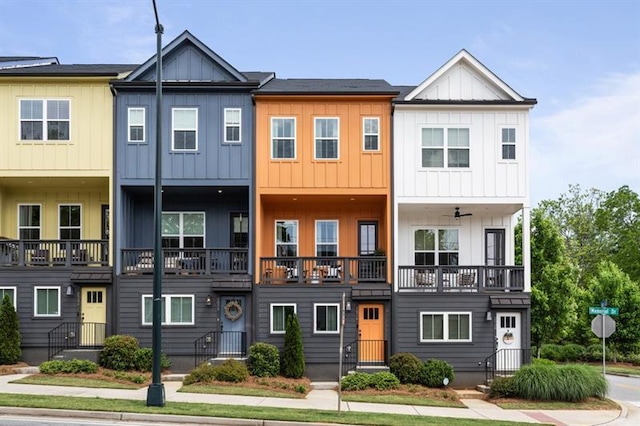 townhome / multi-family property featuring board and batten siding