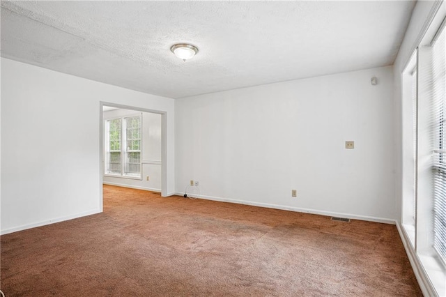 spare room with baseboards, carpet, and a textured ceiling