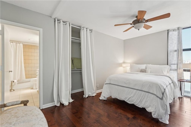 full bathroom with vanity, tile patterned floors, shower / bath combination with curtain, and toilet