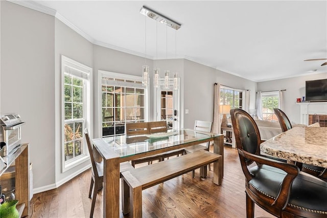 435 Ruby Forest Pkwy, Suwanee, GA 30024 - dining space featuring ornamental molding, wood finished floors, baseboards, and ceiling fan