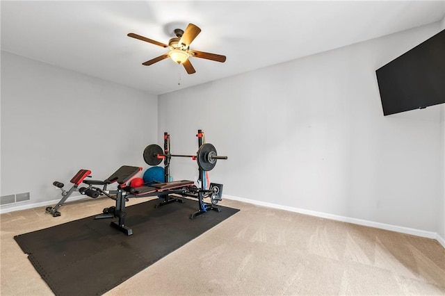 435 Ruby Forest Pkwy, Suwanee, GA 30024 - exercise room featuring baseboards, ceiling fan, and carpet flooring
