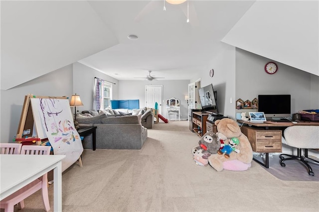435 Ruby Forest Pkwy, Suwanee, GA 30024 - home office featuring a ceiling fan and carpet floors