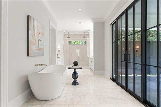 hallway featuring ornamental molding