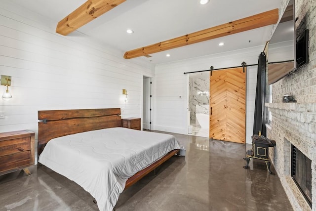 441 Pumpkinvine Rd, Acworth, GA 30101 - bedroom with beamed ceiling, recessed lighting, and concrete floors