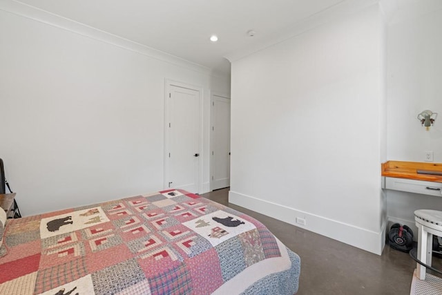 441 Pumpkinvine Rd, Acworth, GA 30101 - bedroom with recessed lighting, baseboards, concrete floors, and ornamental molding