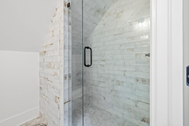 441 Pumpkinvine Rd, Acworth, GA 30101 - full bath featuring a shower stall and vaulted ceiling