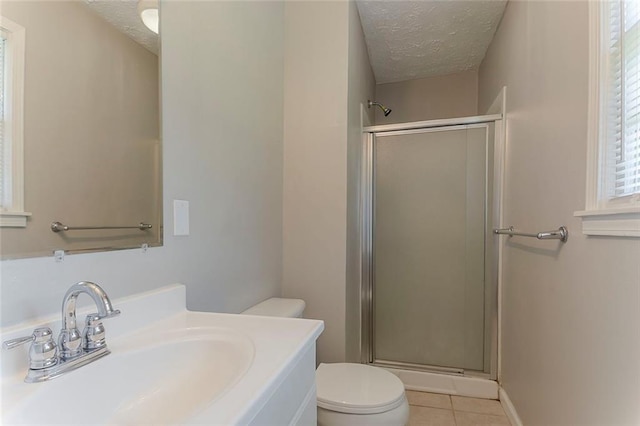 2783 Bicentennial Dr, Stone Mountain, GA 30087 - full bath with a textured ceiling, a shower stall, tile patterned floors, and vanity