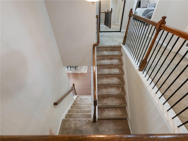 stairs with carpet flooring