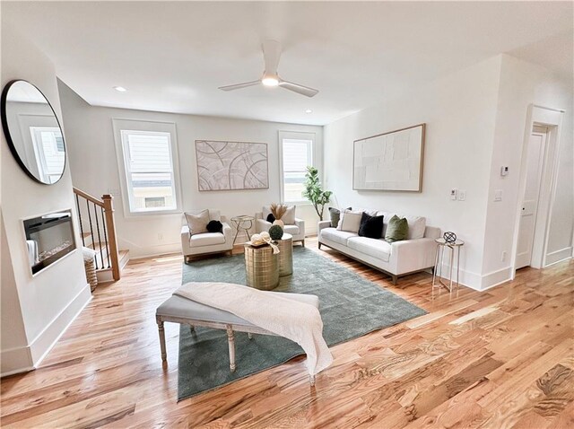 224 Cambridge Ave, Decatur, GA 30030 - living room featuring light wood-style floors, recessed lighting, baseboards, and ceiling fan