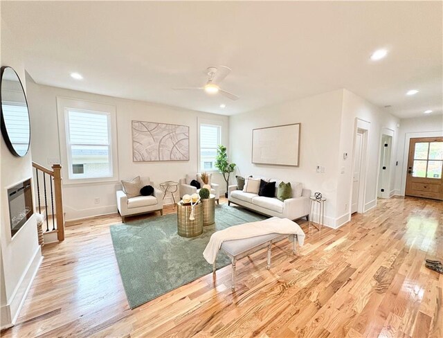 224 Cambridge Ave, Decatur, GA 30030 - living room featuring light wood-style flooring, ceiling fan, and baseboards