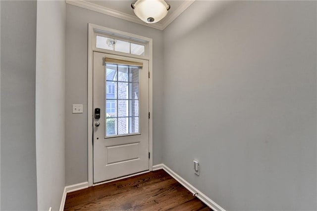3351 Vintage Cir SE, Smyrna, GA 30080 - doorway to outside with ornamental molding, baseboards, and dark wood-style floors