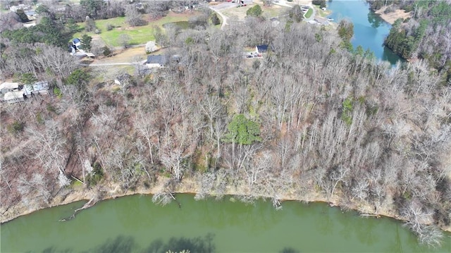 bird's eye view with a water view and a view of trees