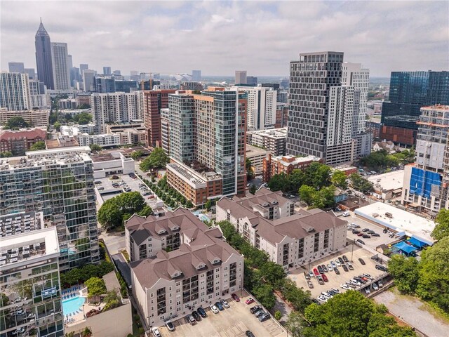 drone / aerial view with a view of city