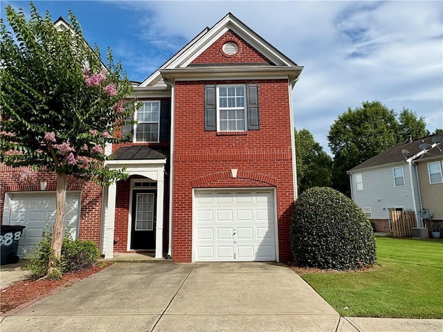 3884 Grovemont Pl, Duluth, GA 30096 - view of front of home featuring brick siding, concrete driveway, a garage, and a front yard