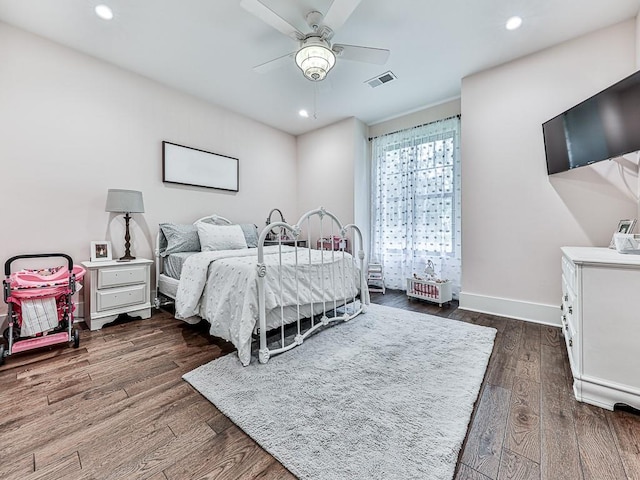 1170 Upper Sweetwater Trl SE, White, GA 30184 - bedroom with visible vents, baseboards, recessed lighting, a ceiling fan, and dark wood-type flooring