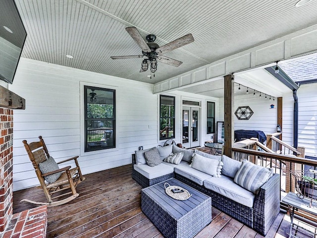 1170 Upper Sweetwater Trl SE, White, GA 30184 - wooden terrace featuring an outdoor hangout area and ceiling fan