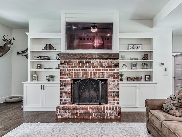 1170 Upper Sweetwater Trl SE, White, GA 30184 - living room with a brick fireplace and dark wood-style flooring