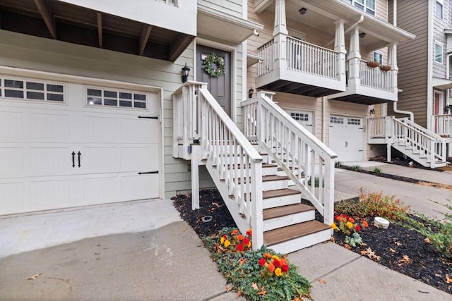 property entrance with a garage