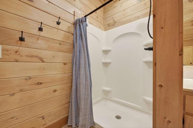 311 Bailey Farm Ln, Mineral Bluff, GA 30559 - bathroom with wood walls and a stall shower