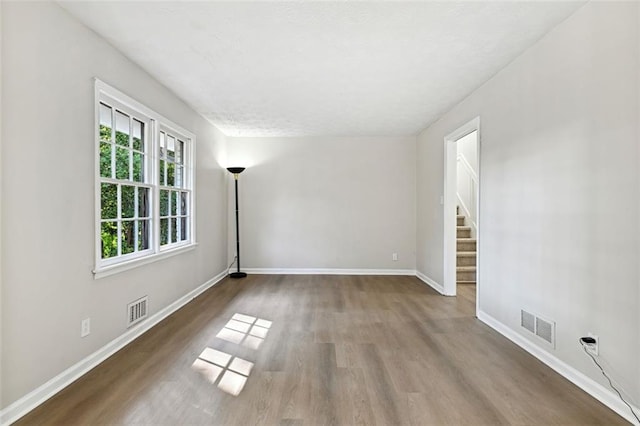 spare room featuring wood-type flooring