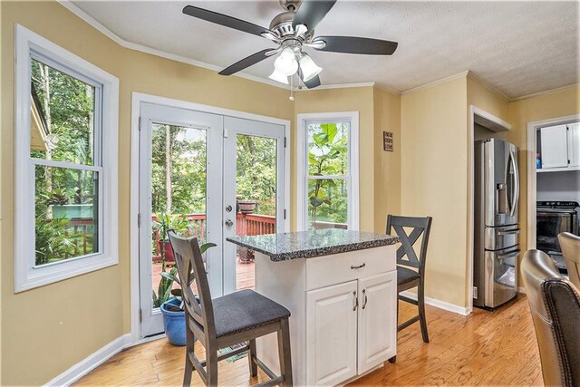 interior space with ornamental molding, light hardwood / wood-style flooring, and a wealth of natural light