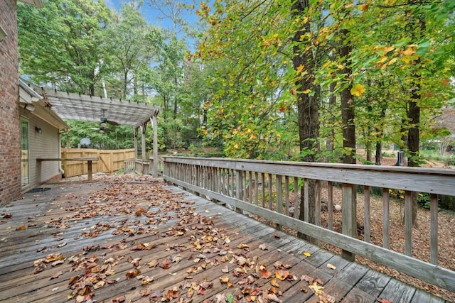 wooden terrace with a pergola and fence