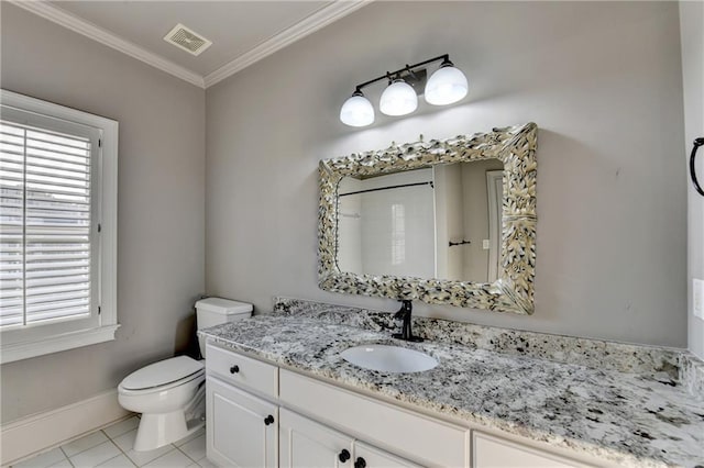 8455 Abingdon Ln, Duluth, GA 30097 - full bathroom featuring tile patterned flooring, vanity, and ornamental molding