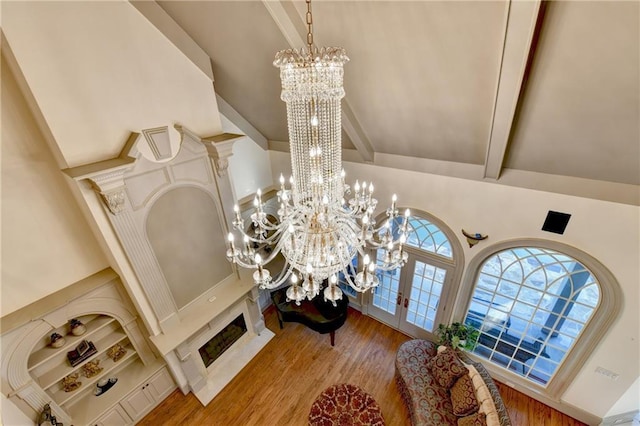 8455 Abingdon Ln, Duluth, GA 30097 - detailed view of a chandelier, wood finished floors, and french doors