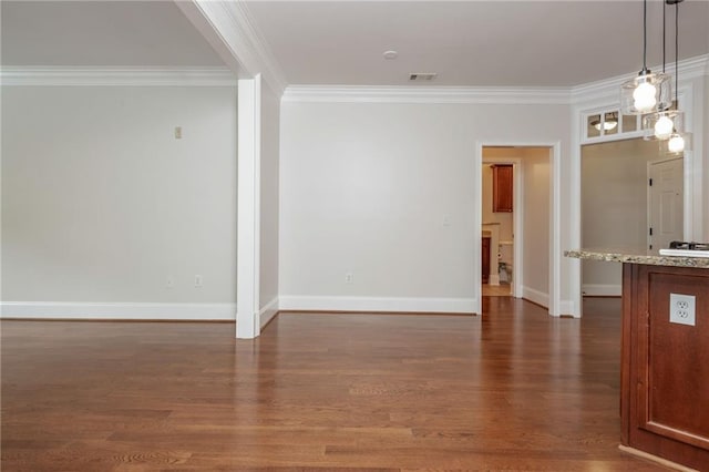825 Highland Ln NE Unit 1116, Atlanta, GA 30306 - unfurnished living room featuring ornamental molding and dark wood-style flooring