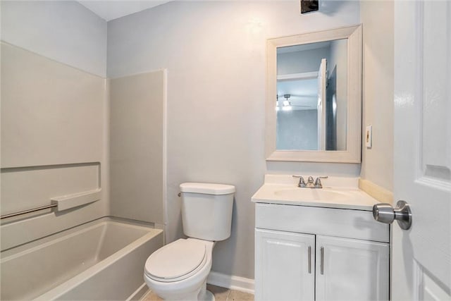 full bathroom with tile patterned flooring, shower / bathing tub combination, vanity, and toilet