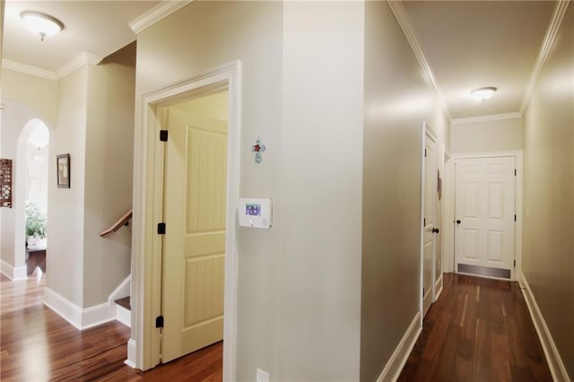1520 Camden Cove Dr, Cumming, GA 30040 - corridor with arched walkways, wood finished floors, crown molding, and baseboards