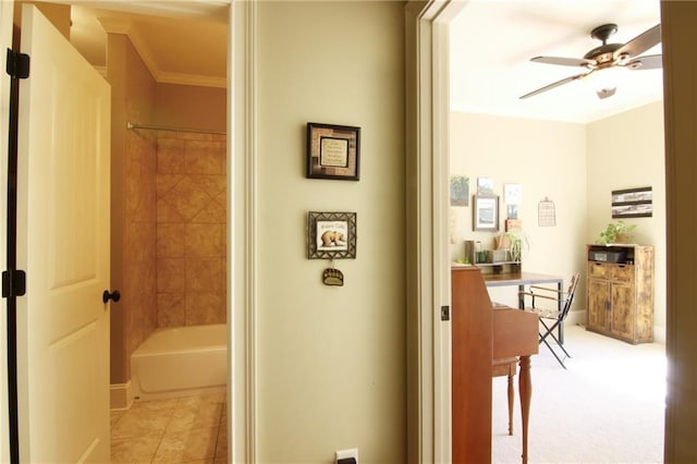 1520 Camden Cove Dr, Cumming, GA 30040 - hall featuring crown molding, baseboards, and light tile patterned floors