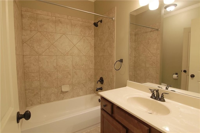 1520 Camden Cove Dr, Cumming, GA 30040 - bathroom featuring crown molding, bathtub / shower combination, and vanity