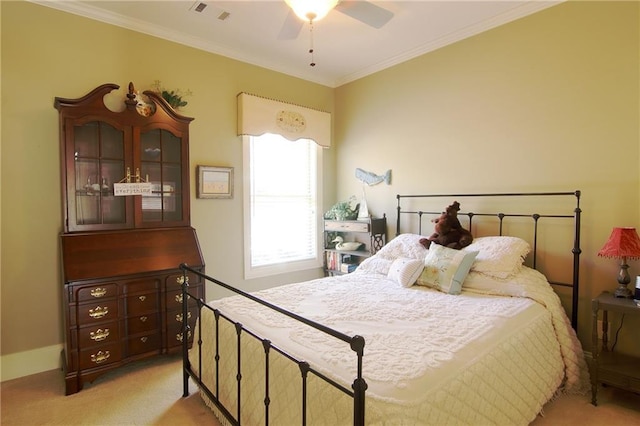 1520 Camden Cove Dr, Cumming, GA 30040 - bedroom featuring light carpet, ornamental molding, baseboards, and a ceiling fan