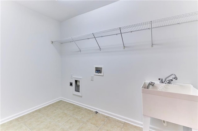 3690 Dalwood Dr, Suwanee, GA 30024 - laundry area with sink, light tile patterned flooring, hookup for a washing machine, and hookup for an electric dryer