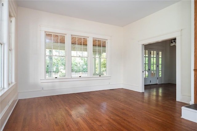 unfurnished room featuring a wealth of natural light and dark hardwood / wood-style floors