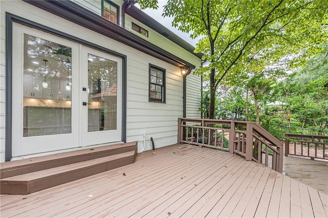 wooden deck with french doors