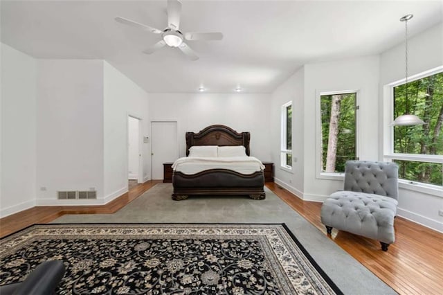10323 Grassy Mountain Rd, Ellijay, GA 30540 - bedroom with wood finished floors, multiple windows, and a ceiling fan