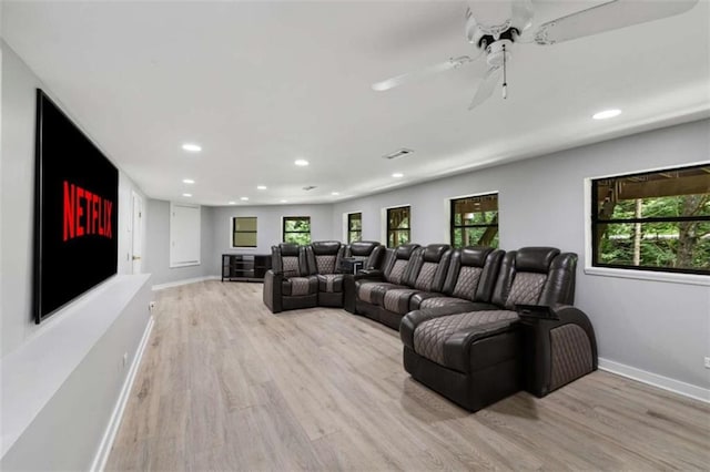 10323 Grassy Mountain Rd, Ellijay, GA 30540 - living room with light wood finished floors, recessed lighting, and ceiling fan