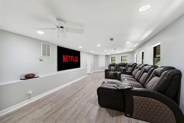 10323 Grassy Mountain Rd, Ellijay, GA 30540 - living room with wood finished floors, ceiling fan, and recessed lighting