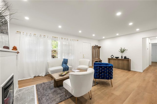 living area with light wood-type flooring