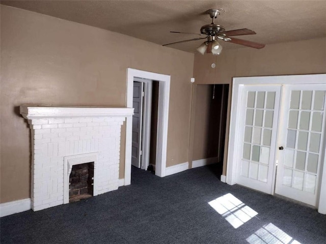 1005 Ashby Ter, Atlanta, GA 30314 - unfurnished living room with ceiling fan, dark carpet, and a fireplace