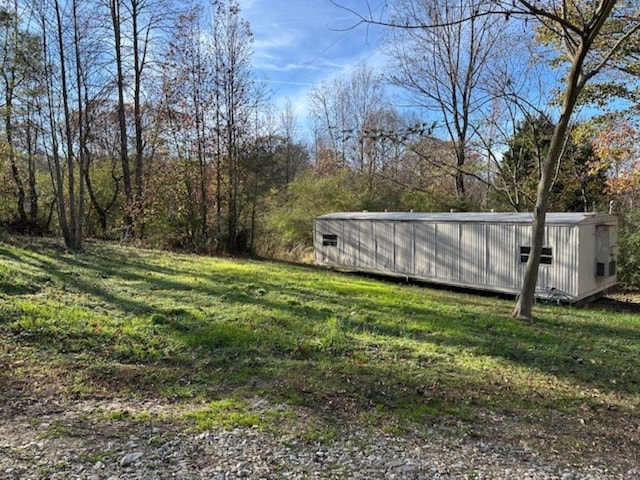 view of yard featuring an outdoor structure and an outbuilding