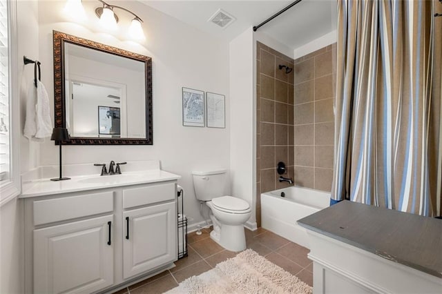 2680 Augeron Ct, Alpharetta, GA 30004 - full bathroom featuring vanity, toilet, shower / bath combo, tile patterned flooring, and baseboards