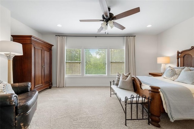 2680 Augeron Ct, Alpharetta, GA 30004 - bedroom featuring light carpet, baseboards, recessed lighting, and ceiling fan
