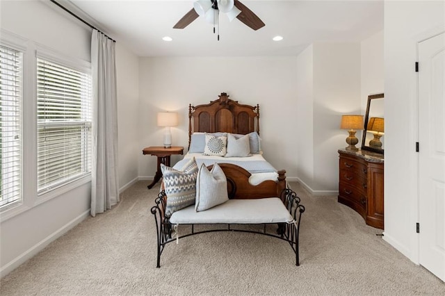 2680 Augeron Ct, Alpharetta, GA 30004 - bedroom featuring light colored carpet, baseboards, ceiling fan, and recessed lighting